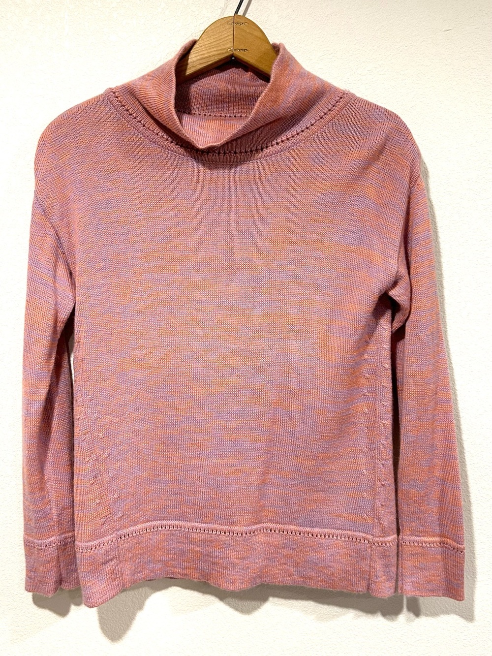 Sol Alpaca Pink & Purple Marled Funnel Neck Sweater Cozy Soft Natural Fiber XS